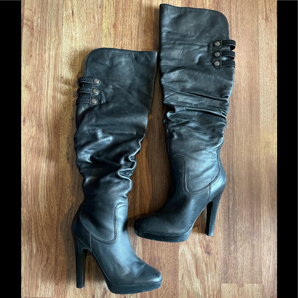 Jessica Simpson Black Leather High Heeled Boots